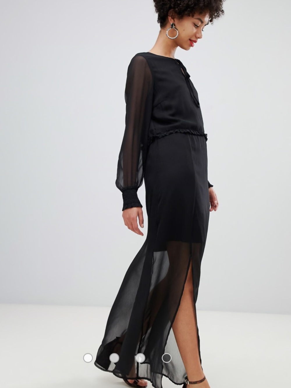Vero Moda chiffon sheer maxi dress with cuff detail in black